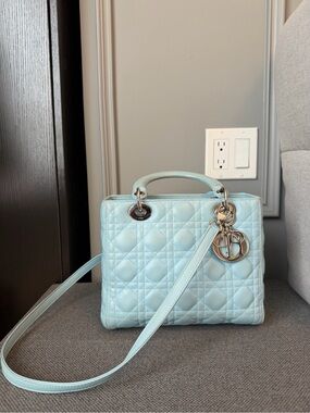 Dior Baby Blue Quilted Lady Dior Satchel with Silver Hardware